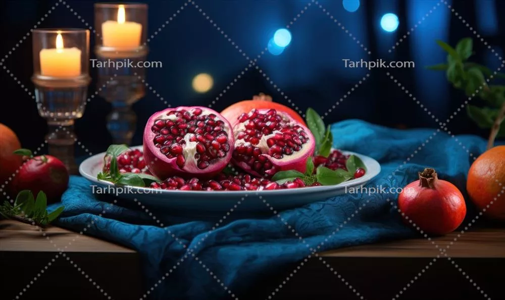 شکلات داغ تولید شده توسط هوش مصنوعی با انار و مارشمالو بر روی پسزمینه چوبی