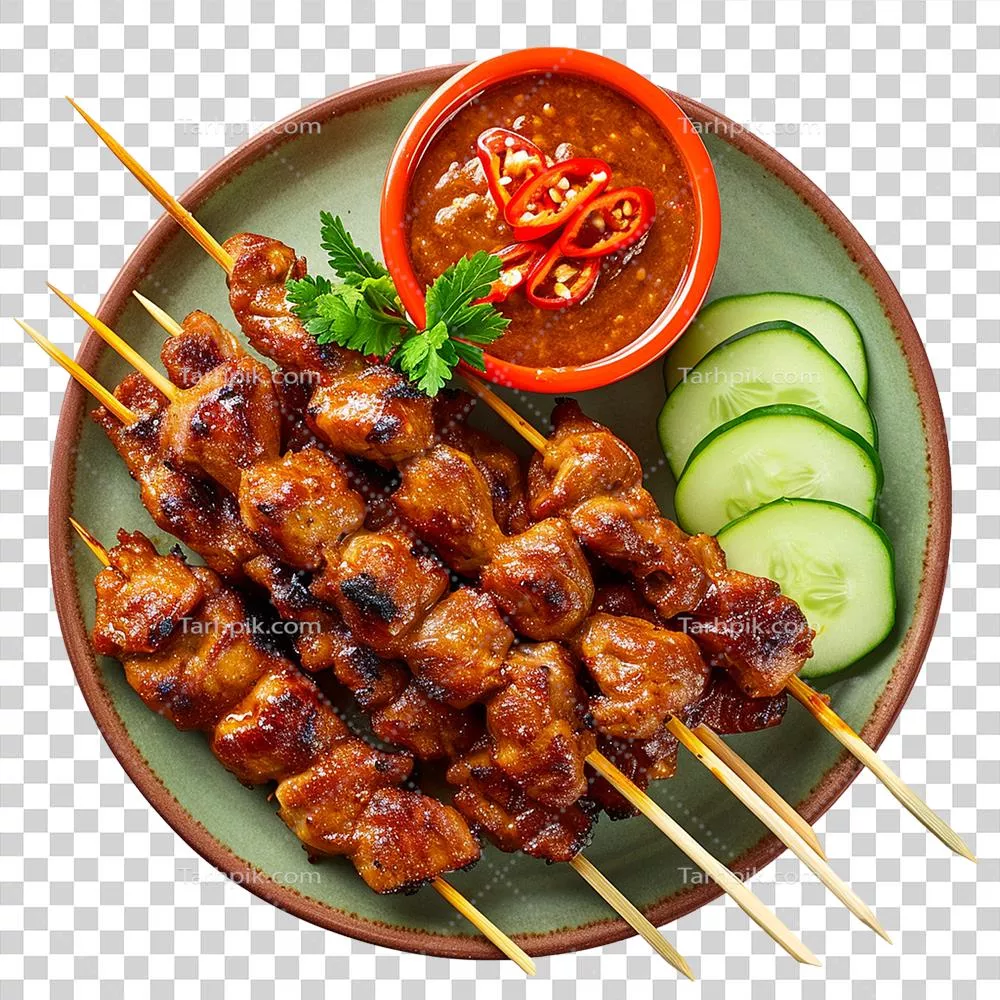 سیخ کباب ساتای تولید شده با هوش مصنوعی در پس زمینه شفاف