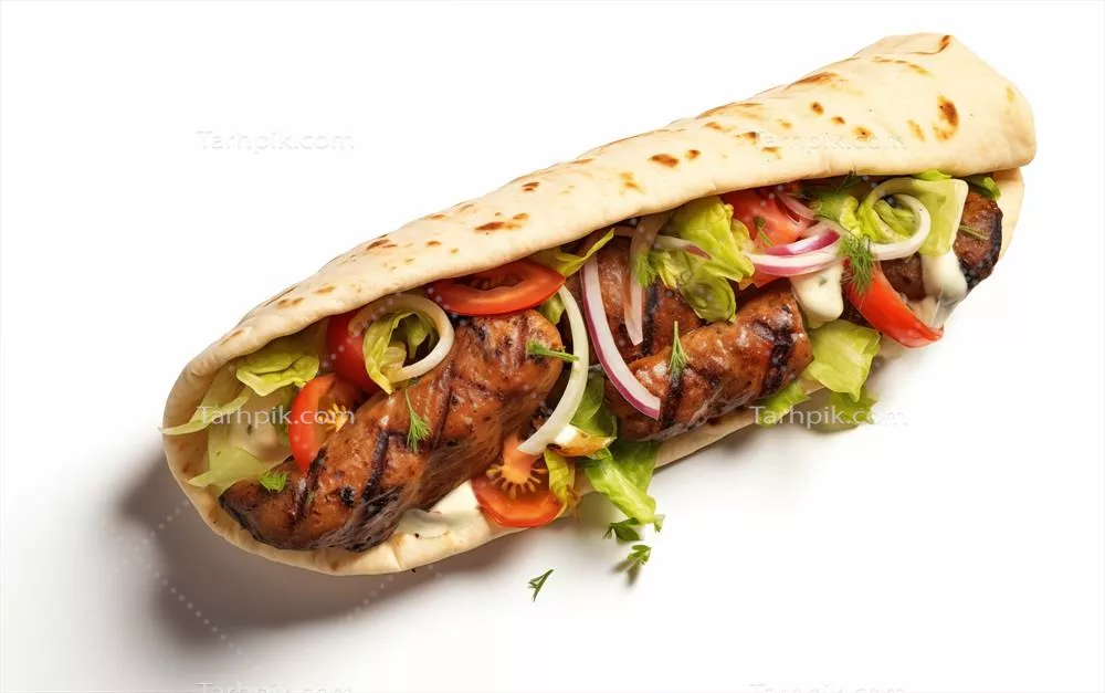 سیخ کباب خوشمزه سرخ شده و گریل شده تولید شده توسط هوش مصنوعی بر روی پس زمینه سفید