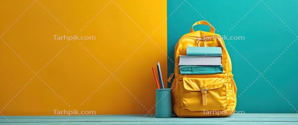 تولید شده با هوش مصنوعی: کولهپشتی مدرسهای پر از ملزومات مرتبط با تحصیل