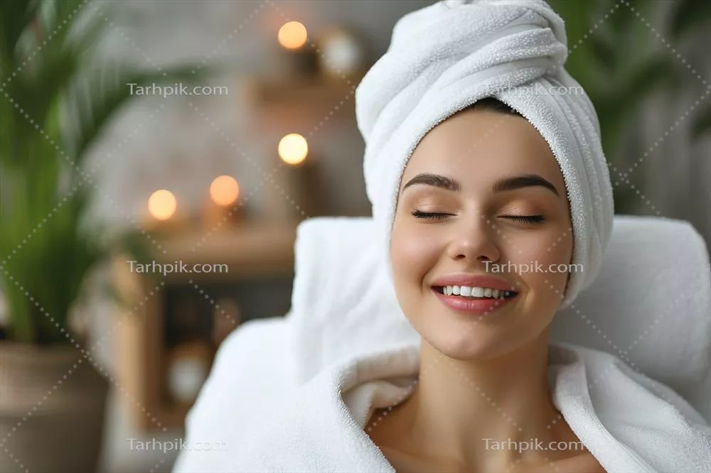 زن جوان زیبا با ماسک صورت در سالن اسپای مجهز به فناوری هوش مصنوعی