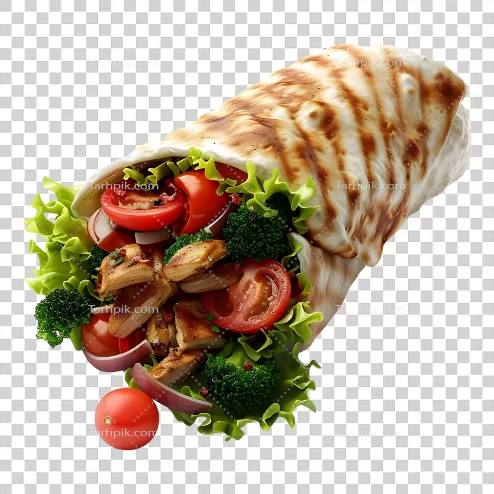 رندر سه بعدی تولید شده با هوش مصنوعی از یکWrap گوشت کبابی داغ با پس زمینه شفاف
