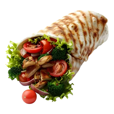 رندر سه بعدی تولید شده با هوش مصنوعی از یکWrap گوشت کبابی داغ با پس زمینه شفاف