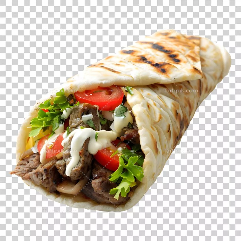 رندر سه بعدی تولید شده با هوش مصنوعی از پیتای بریان یاWrap در پسزمینه شفاف