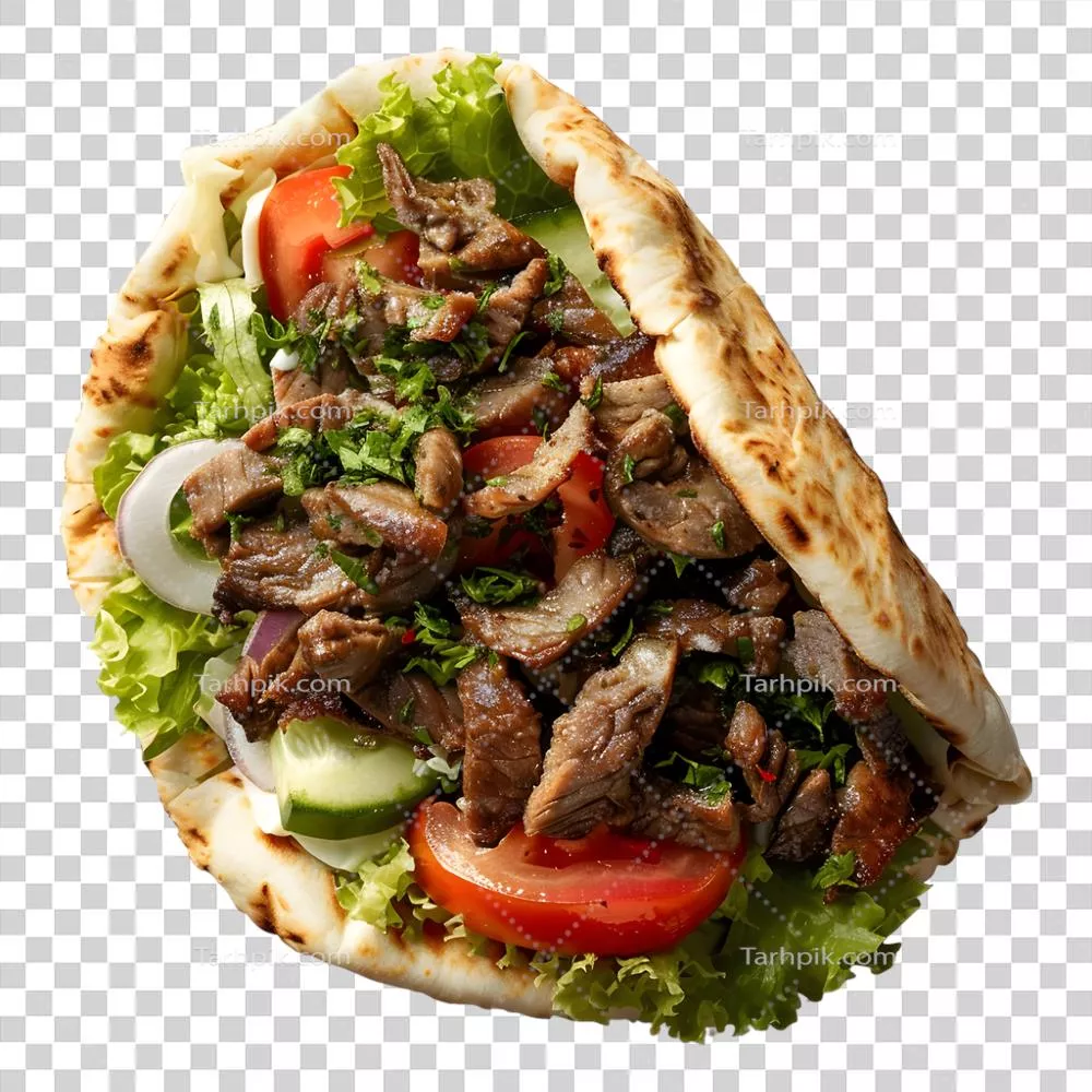 رندر سه بعدی تولید شده با هوش مصنوعی از پیتا و شاورما یا_wrap در پس زمینه شفاف