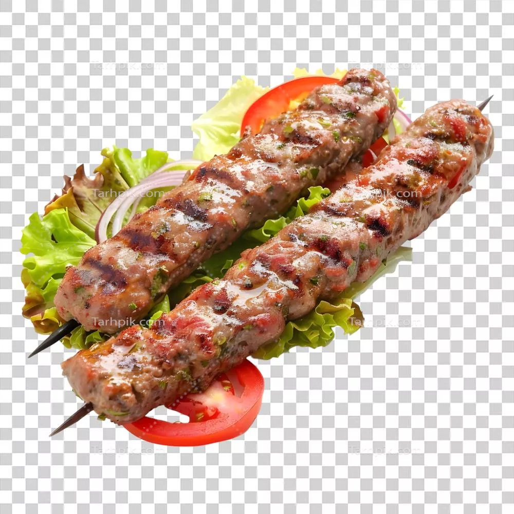 رندر سهبعدی تولیدشده با هوش مصنوعی از کباب گوسفندی روی پسزمینه شفاف