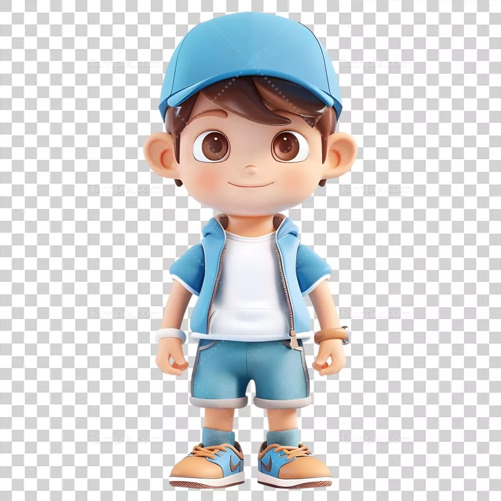 رندر سه بعدی کارتونی از پسر بامزه با کلاه روی پسزمینه شفاف بهطور تولید شده با هوش مصنوعی
