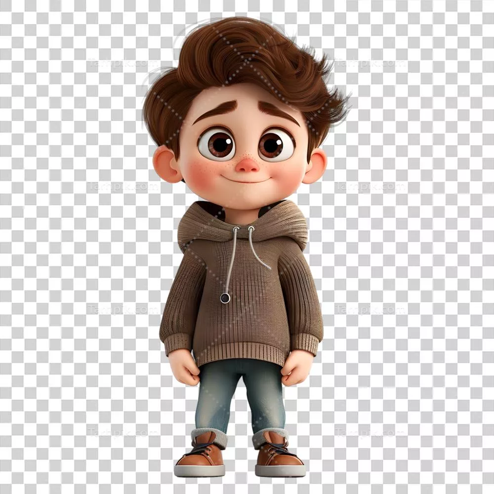 تصویر سه بعدی تولید شده با هوش مصنوعی از کارتون پسرک جوان بامزه بر روی پس زمینه شفاف