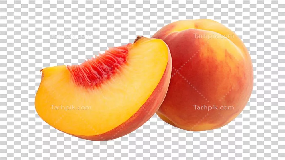 برش هلو آبدار تولیدشده با هوش مصنوعی بر روی پس‌زمینه شفاف