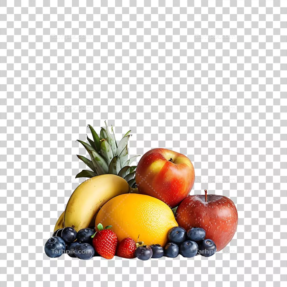 ترکیب میوه های رنگارنگ بر روی زمینه ای ایزوله و سفید