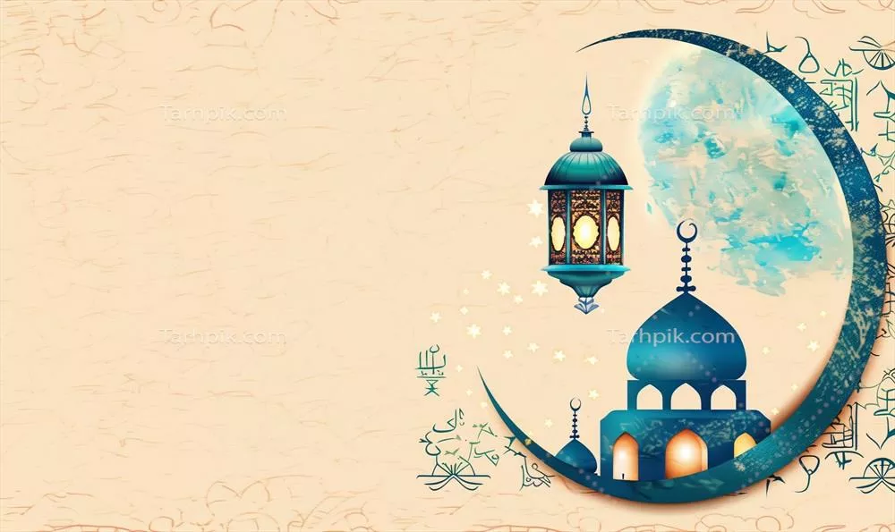 پشت‌زمینه‌ای اسلامی با تم عید مبارک رمضان به سبک عربی و تولید شده با هوش مصنوعی
