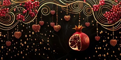 اجرای هنری انار با背景 انتزاعی و رنگهای زنده