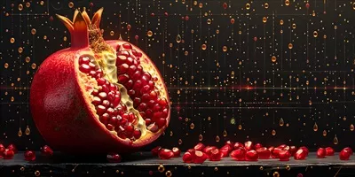هنر: اجرا و طراحی انار با پسزمینه انتزاعی و هنری خلاقانه