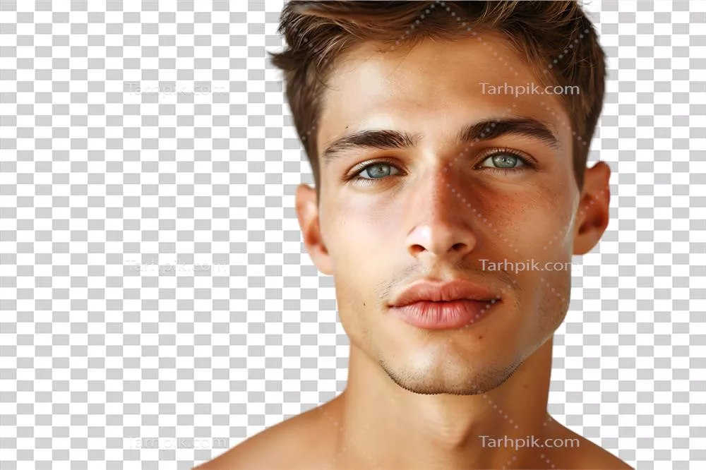 پرتره ای از یک مرد جذاب با موی قهوه ای در پس زمینه شفاف