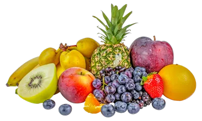 مجموعه‌ای رنگارنگ از میوه‌های خوشمزه شامل سیب، پرتقال و موز