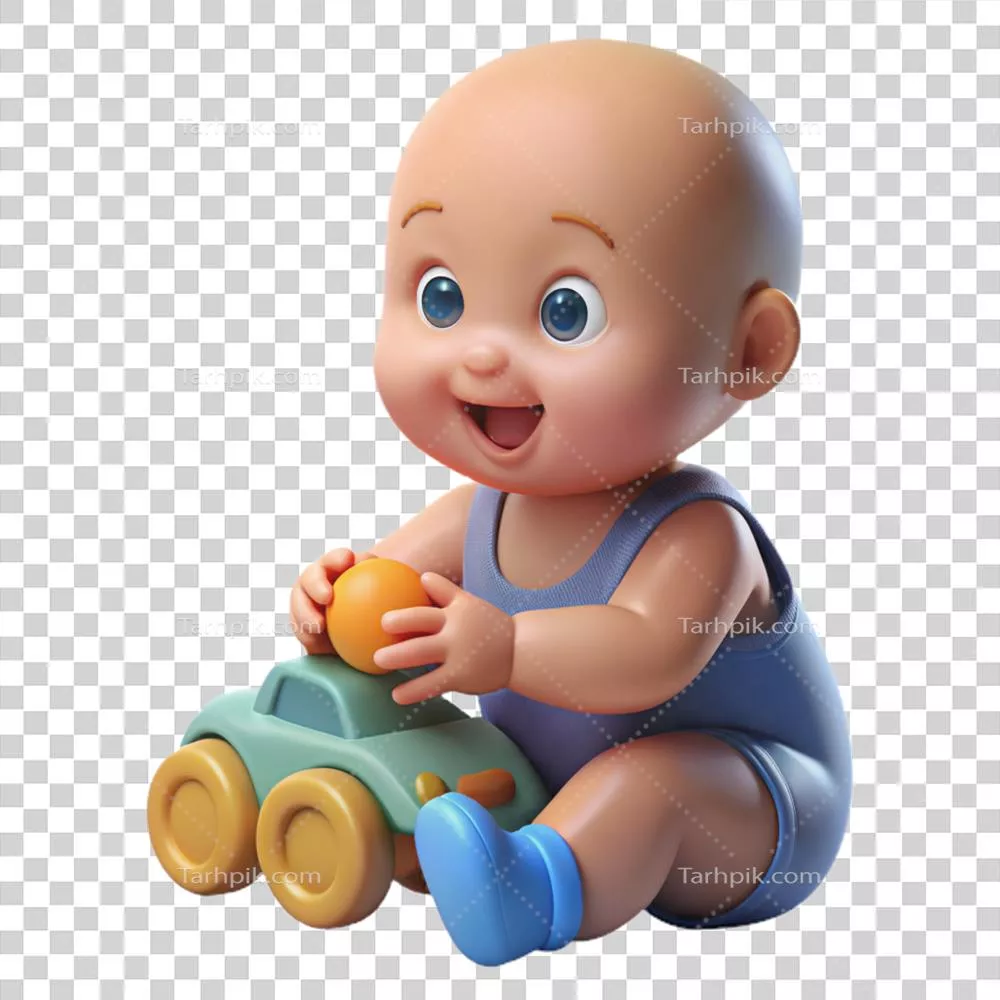 کودک شاد در حال بازی با اسباب بازی ماشین - طراحی سه بعدی