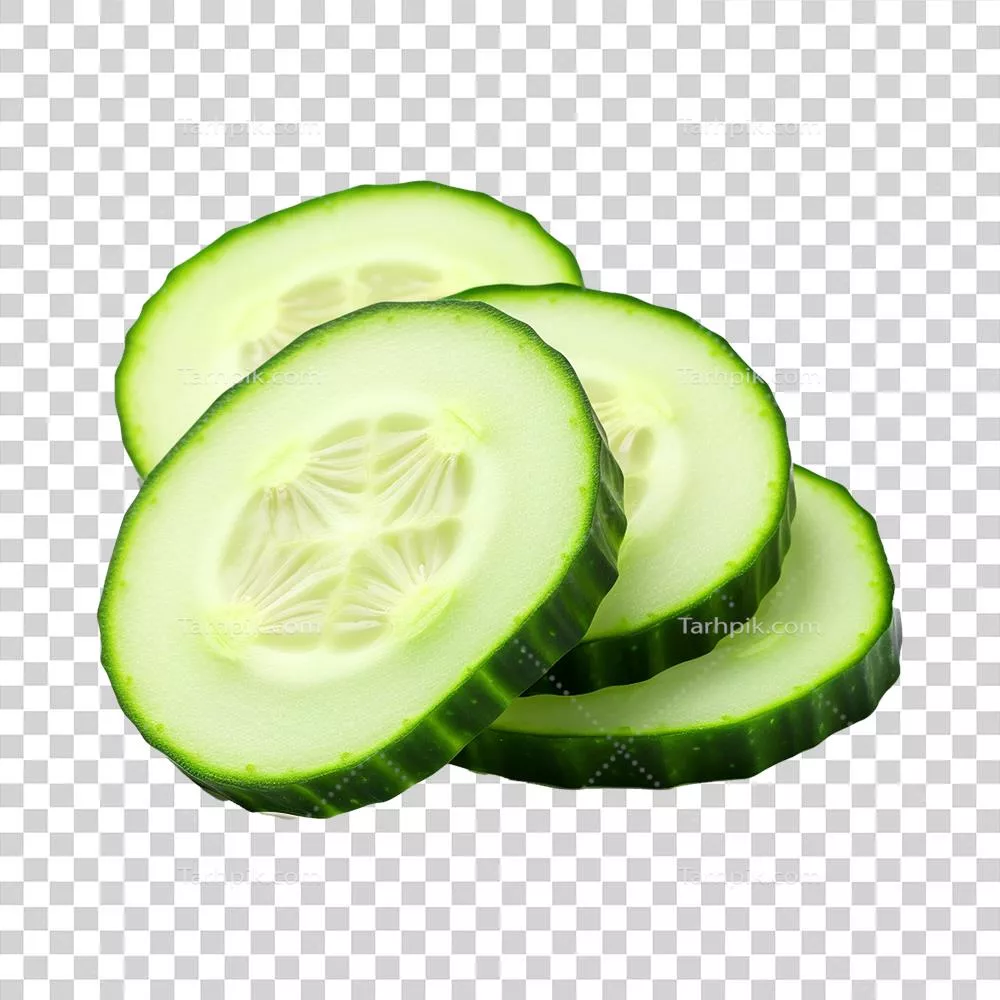 برش خیار تازه در پس زمینه شفاف و زیبا
