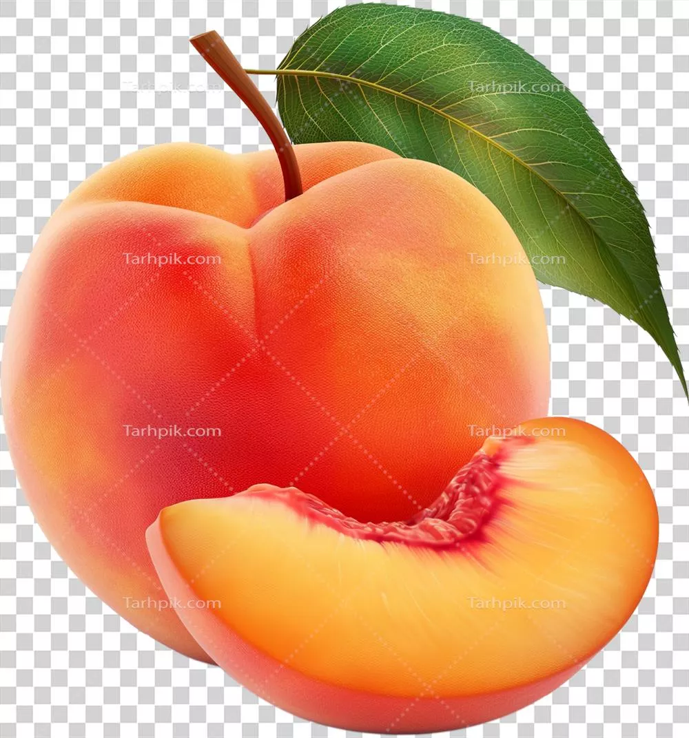 هلو رسیده و نیمه برش خورده در زمینه شفاف و بدون پس‌زمینه