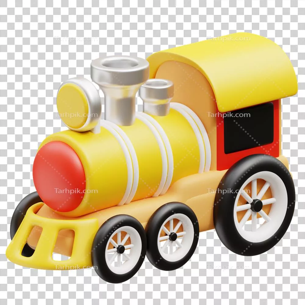 تصویر سه بعدی قطار اسباب بازی با طراحی جذاب و رنگارنگ