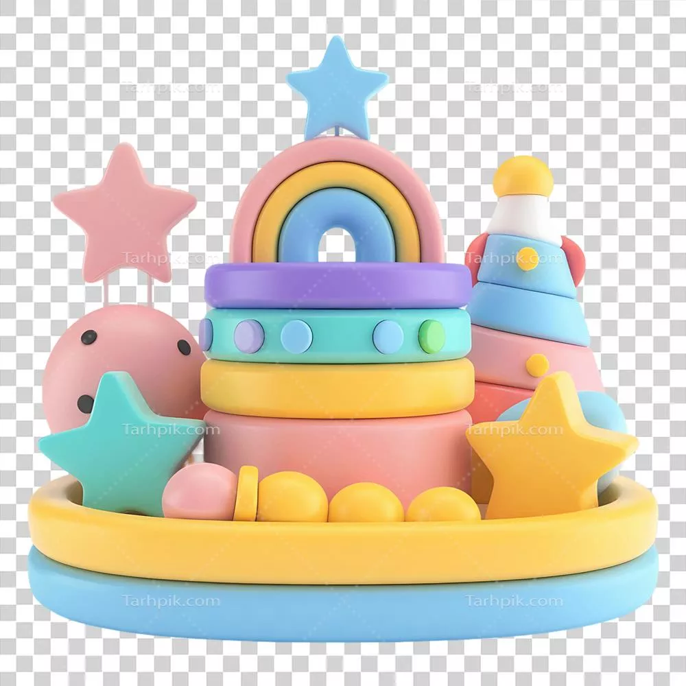 رندر سهبعدی اسباب بازی نوزاد با طراحی شفاف و متناسب
