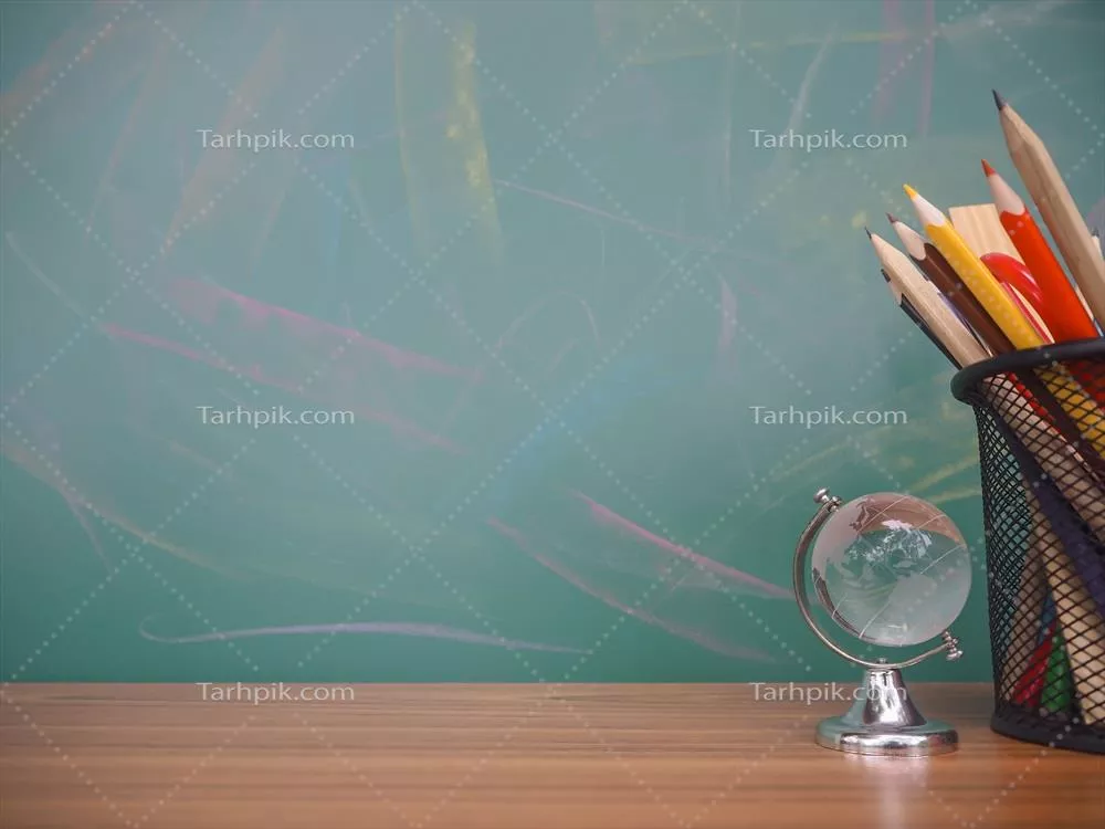 مفاهیم آموزشی با ج globe زمین و لوازم تحریر رنگارنگ برای دانشآموزان
