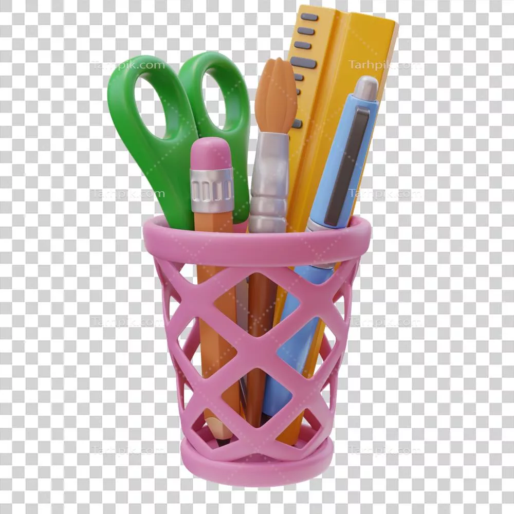 آیکون سه‌بعدی از نگهدارنده لوازم تحریر، ابزار سازماندهی در دفتر کار