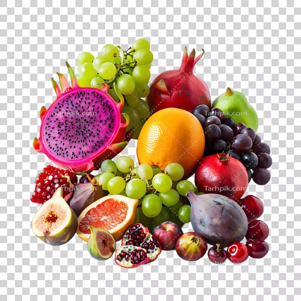 ترکیب میوه‌های مختلف بر روی پس زمینه شفاف و بی‌نظیر