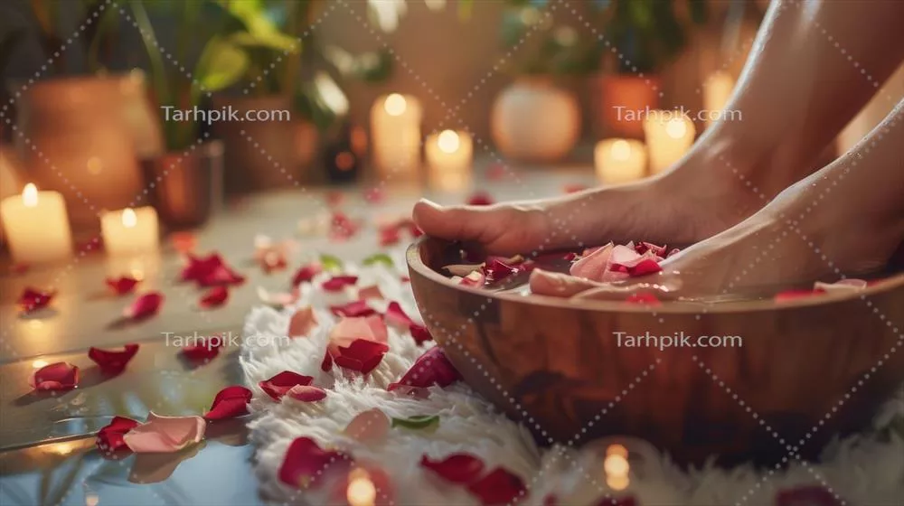 محیط آرامشبخش Spa: پدیکیور با گلبرگهای گل رز و شمعهای آرامشبخش