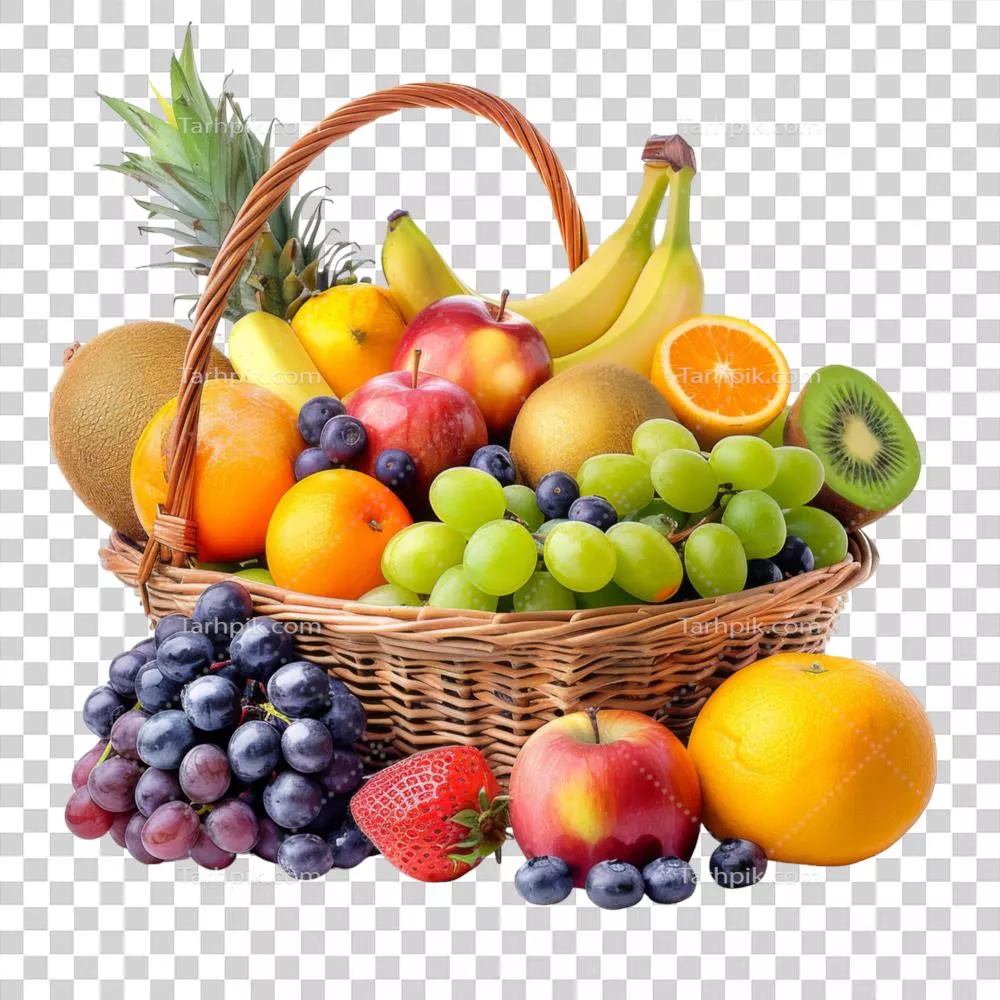 نمونه طراحی واقع‌گرایانه سبد میوه با فایل شفاف برای گرافیک و آثار هنری