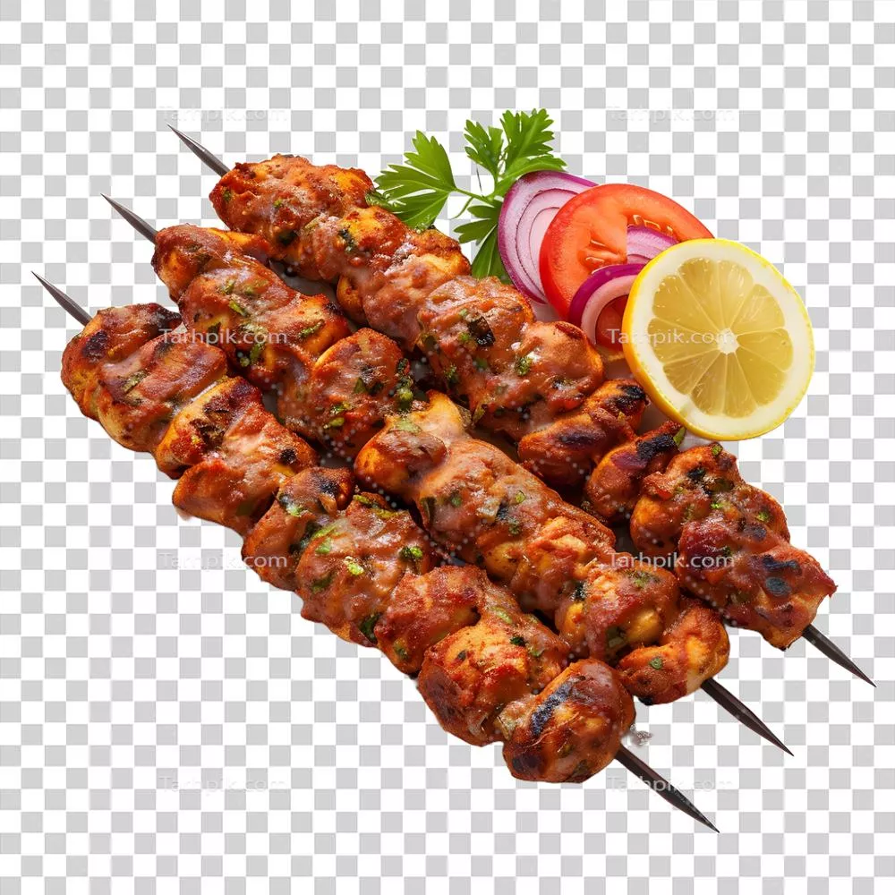 کباب سیخکباب مرغ در پسزمینه شفاف به صورت ایزوله
