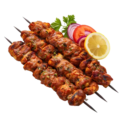 کباب سیخکباب مرغ در پسزمینه شفاف به صورت ایزوله