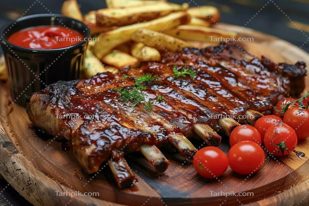 کباب آبدار سرو شده با سیبزمینی و گوجهفرنگی گیلاسی