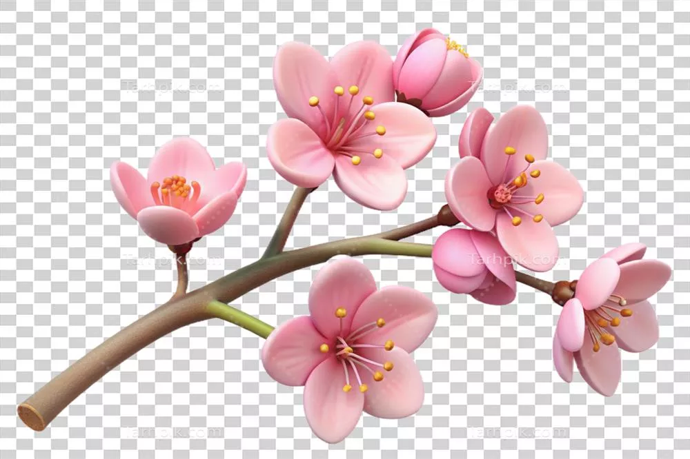 طراحی سهبعدی شاخهای گل گیلاس با جزئیات زیبا و طبیعی