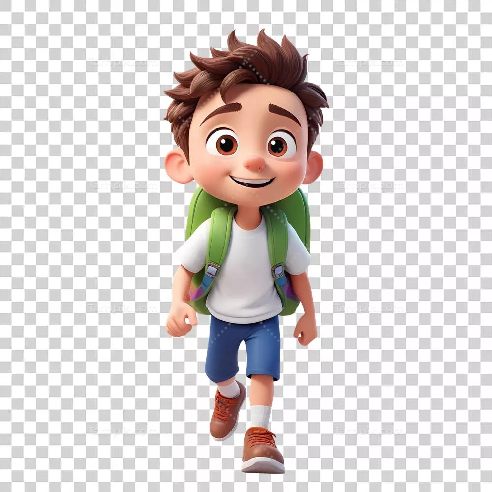 شخصیت کارتون پسرانه سه‌بعدی با کوله‌پشتی مدرسه