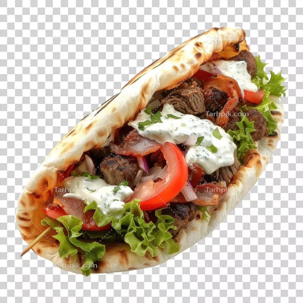 ژرو با پر کردن گوشت و سبزیجات، در پسزمینه شفاف جدا شده است