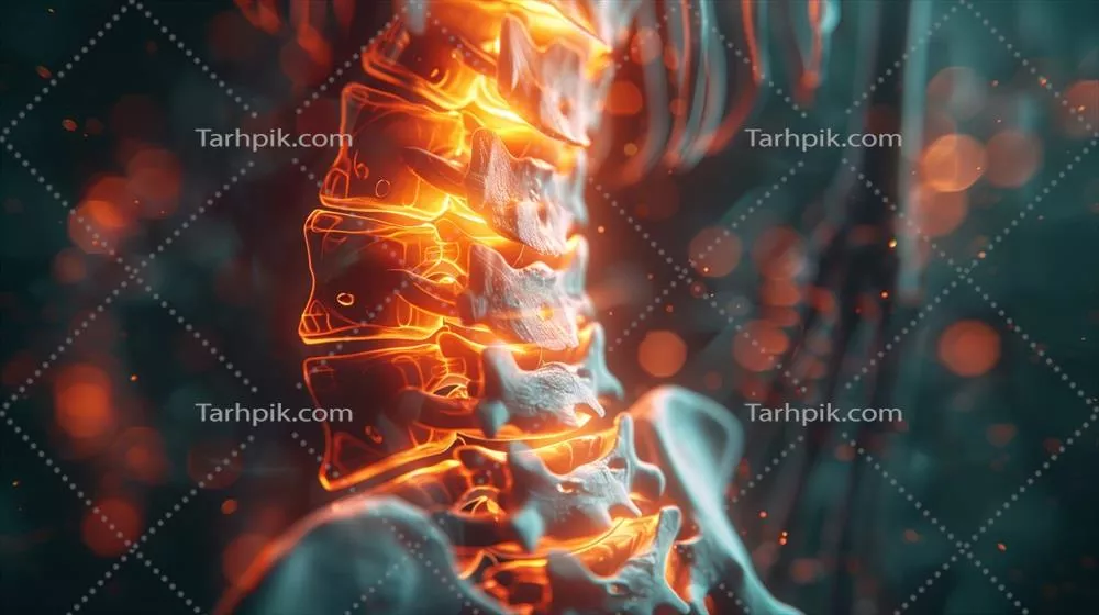 تصویر سه بعدی اشعه ایکس از ستون فقرات کمری با تأکید بر درد و التهاب