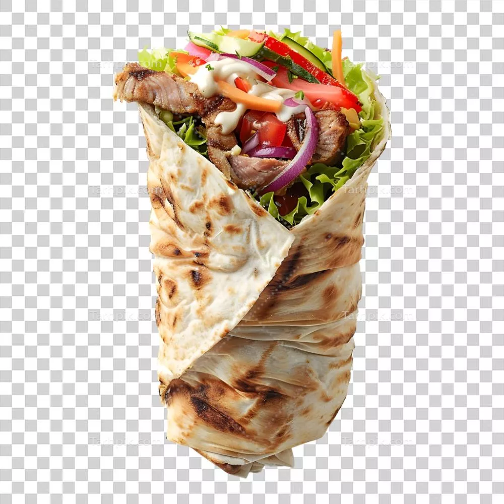 تصویر جدا شده شاورما به صورت فست فود با پسزمینه شفاف و وضوح 8K