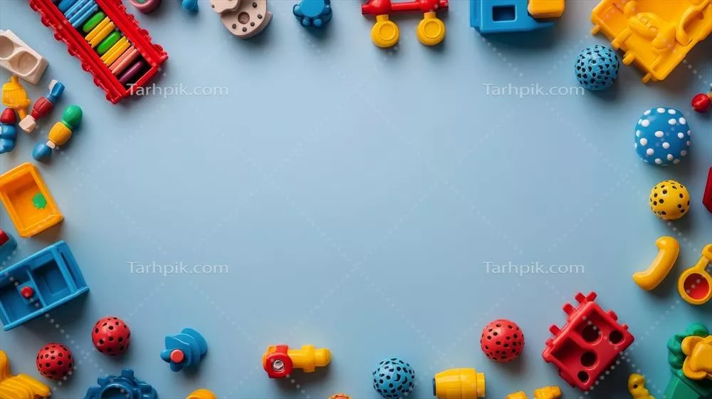 گوشه دنج اتاق بازی کودکان با خرس عروسکی زرد و اسباب بازی های رنگارنگ