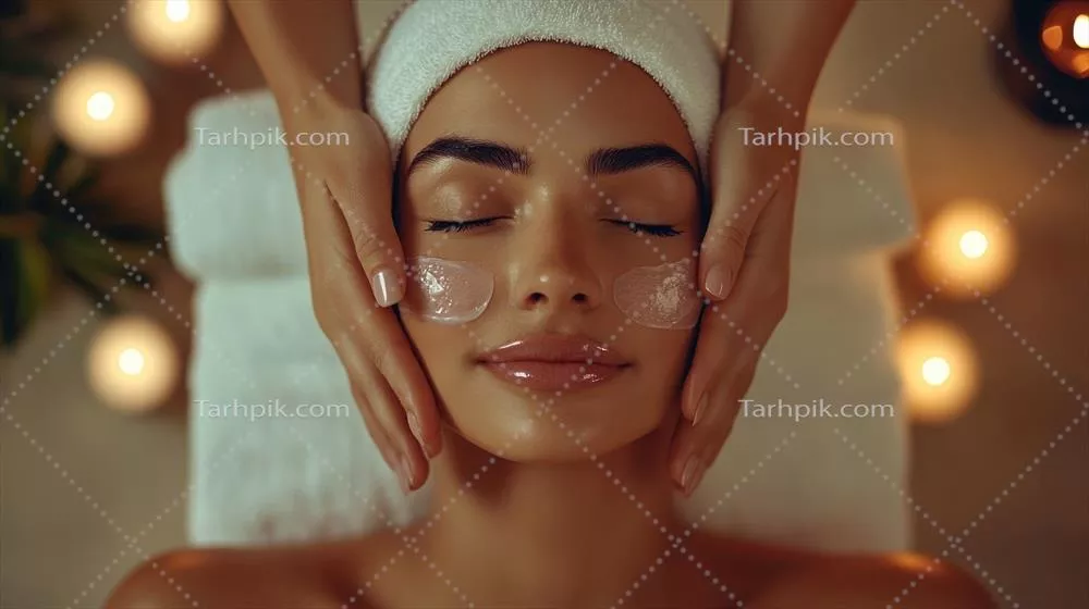 زنی که در یک اسپا درمان صورت دریافت می‌کند و لحظات آرامش را تجربه می‌کند