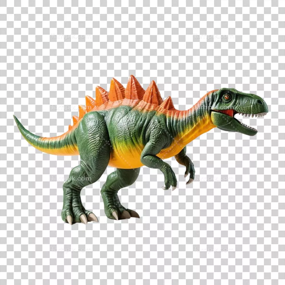 دinosaur 玩具 پلاستیکی و لاستیکی بر روی زمینه ای شفاف