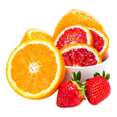 میوههای تازه مرکبات و توت فرنگی در یک کاسه