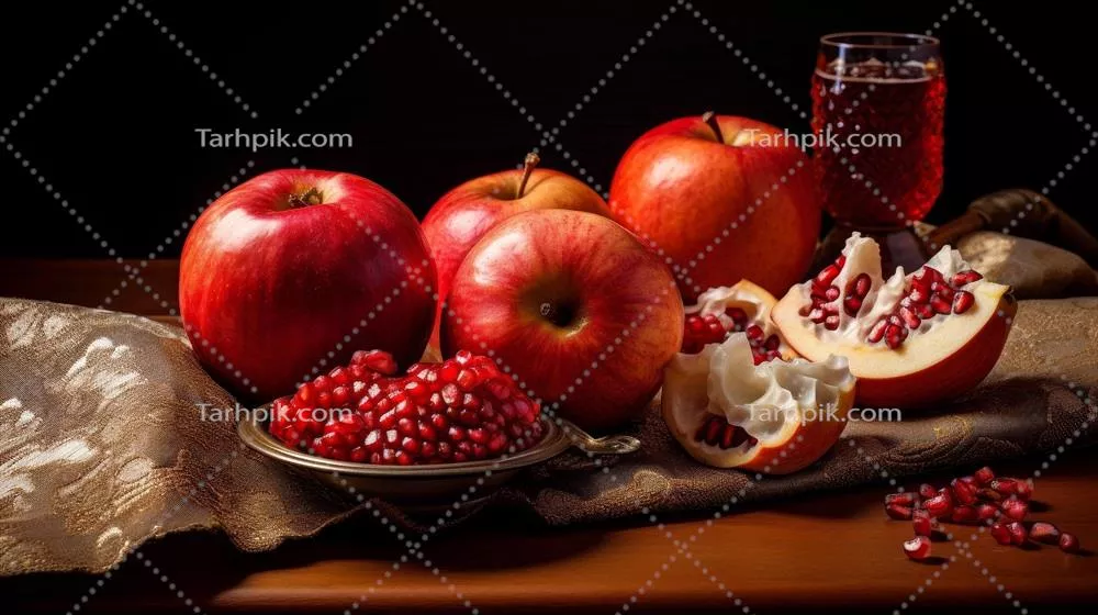 تصویر زیبا از سیب و انار پاییزی به عنوان زندگی ساکن