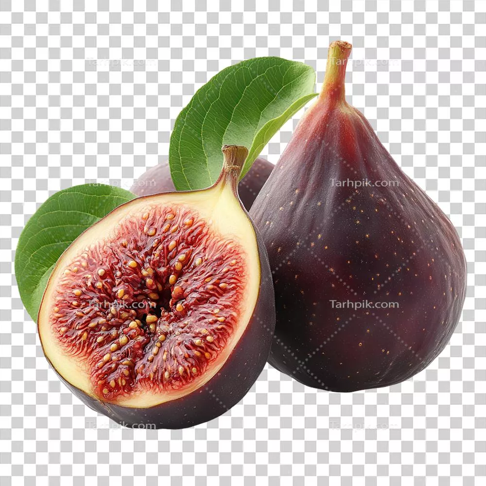 انجیرهای تازه با پوست و دانه‌های زنده و سالم، محصولات طبیعی و تازه بر روی پس‌زمینه شفاف