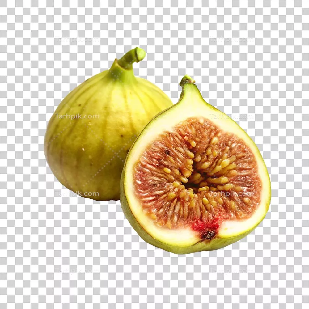 انجیر تازه و رسیده که با دقت بریده شده و دانه‌ها و تفاله‌های آن نمایان است