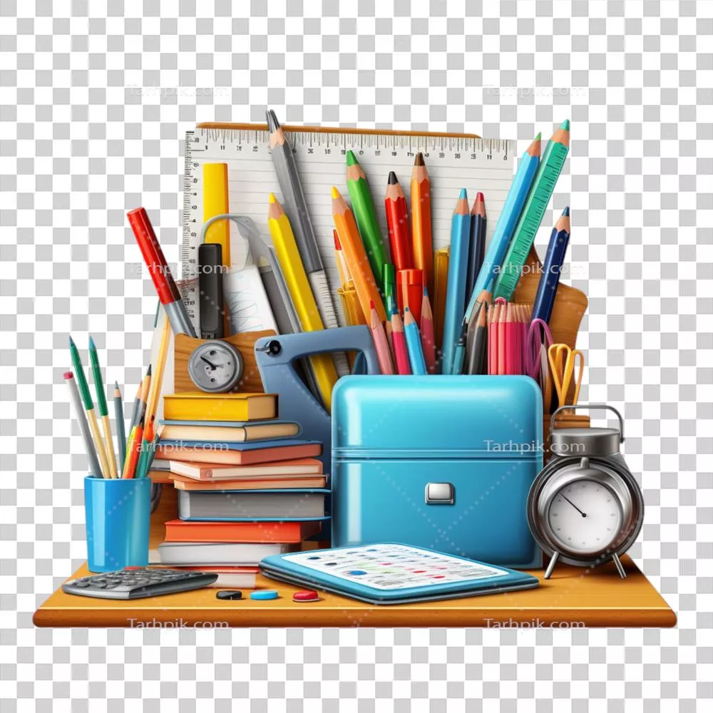 میز کار با کتاب‌ها، مدادها و یک فنجان قهوه داغ روی آن پراکنده است