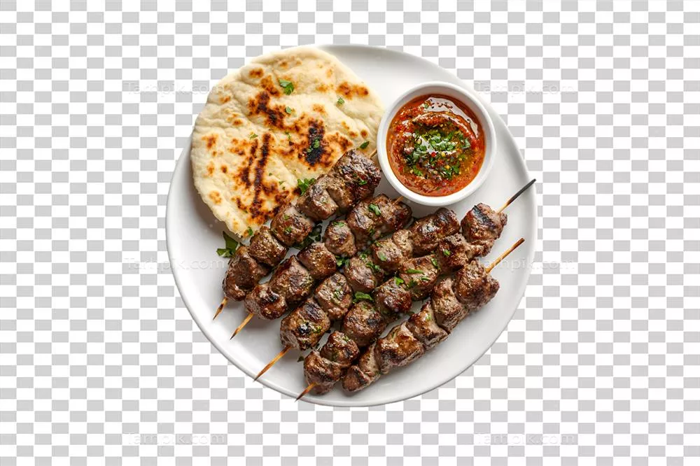 کباب بره کبابی همراه با نان و سس تند، یک وعده غذایی خوشمزه و لذیذ