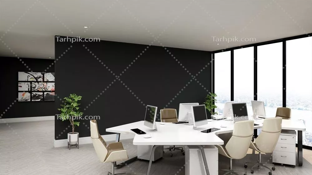 مدل سه بعدی اتاق جلسه مدرن با فضای کار اداری طراحی شده