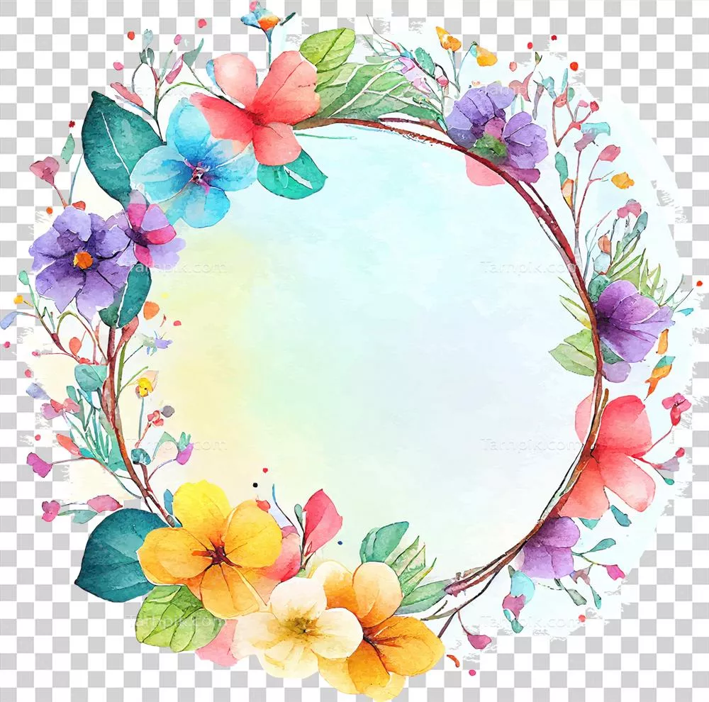 کادر آبرنگی زیبا با گل های بهاری برای طراحی هنری و دکوراسیون