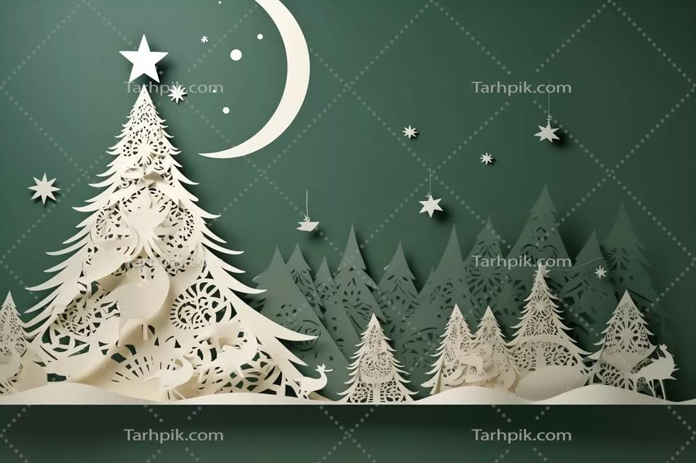 بنر درخت کریسمس کات‌کارتن برای شب کریسمس به صورت هوش مصنوعی تولید شده