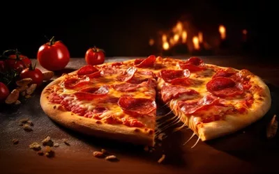 تصویری از پیتزا داغ و خوشمزه با طراحی هوش مصنوعی و تولید گرافیکی